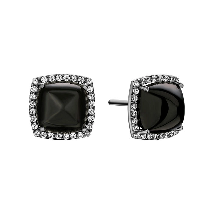 Серьги гвоздики с бриллиантами и ониксом. Модель E15-1094