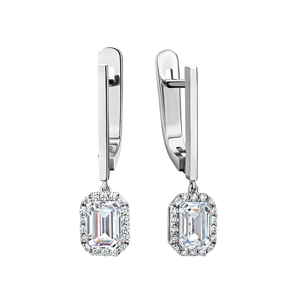Серьги из белого золота с бриллиантами огранки изумруд 1.25 карат. Модель EMERALD3A-153