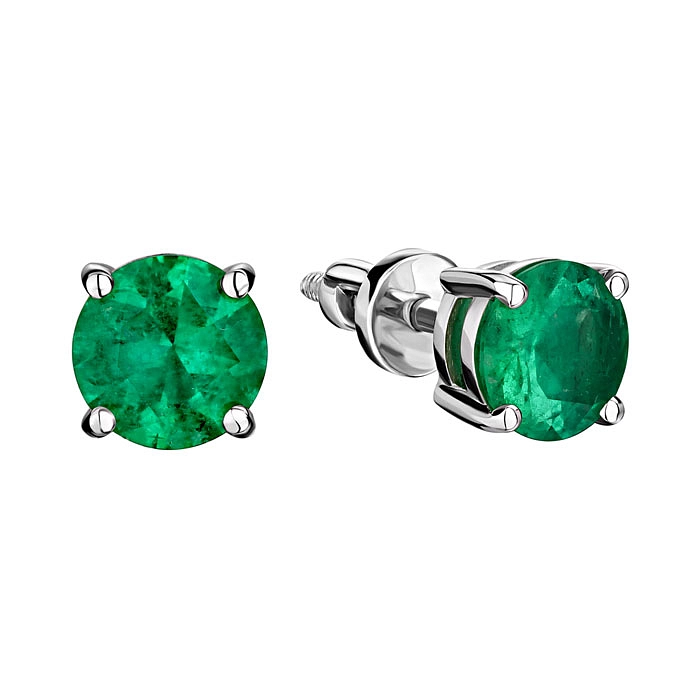 Серьги гвоздики из белого золота с изумрудами 1 карат. Модель E21-1801