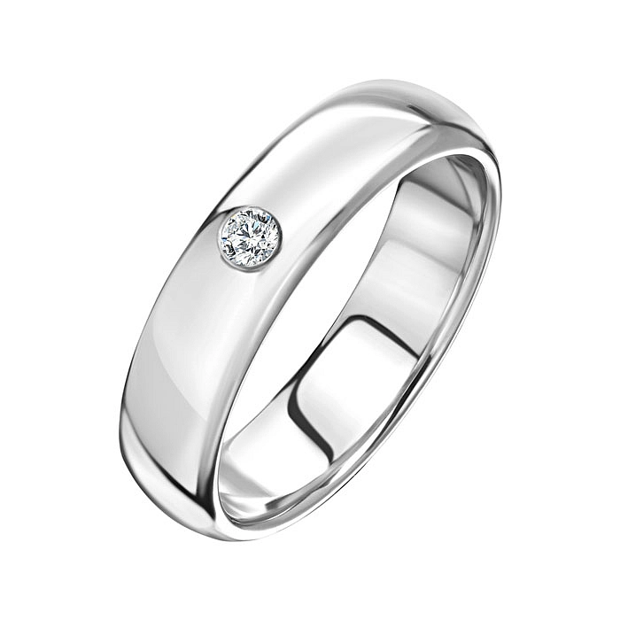 Серебряное кольцо шириной 5 мм с бриллиантом. Модель R12-1726