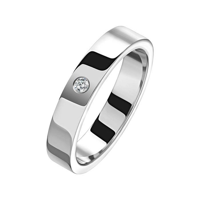 Серебряное кольцо шириной 4 мм с бриллиантом. Модель R16-817